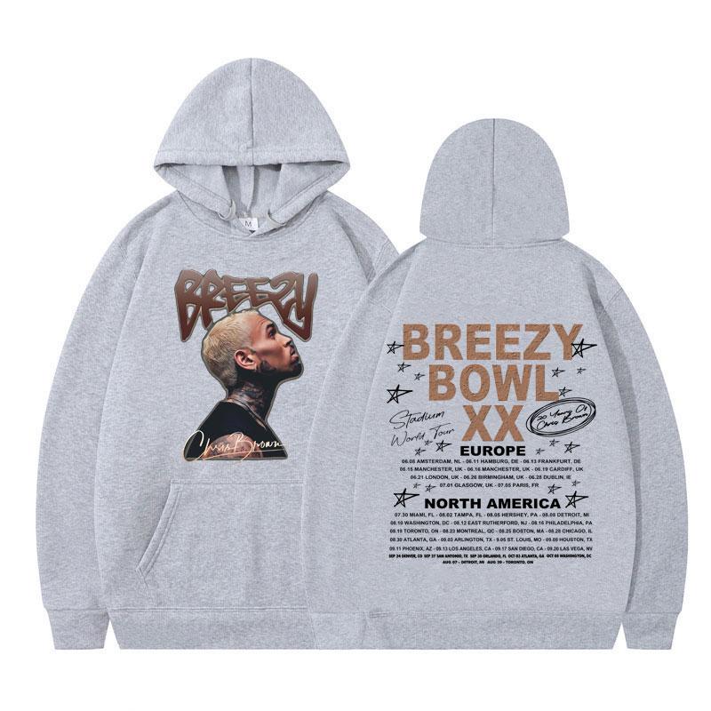 Худи для мужчин и женщин Rapper Chris Brown Breezy Bowl XX Tour 2025, Хип-хоп, Готика, Панк, Пуловер, Зимняя мода, Свитшот, Уличный стиль