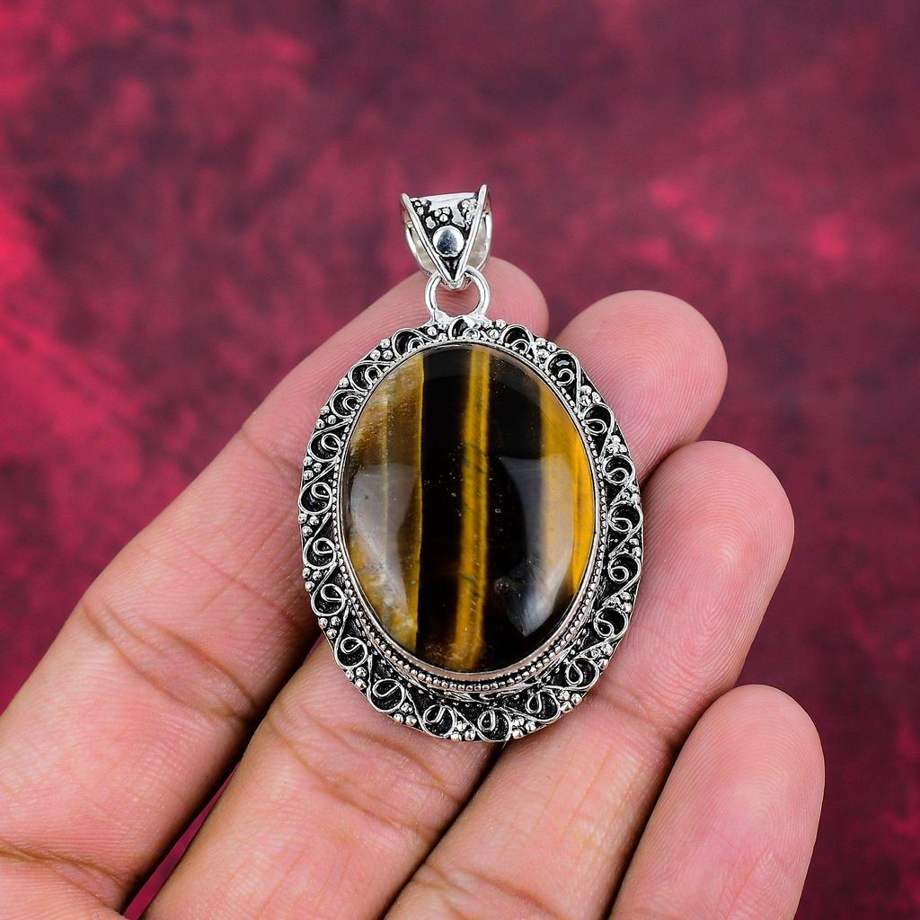 Wonderful Tiger's Eye 925 Solid Sterling Silver Pendant, Handmade Gemstone, Gift For Mom Antique Jewelry