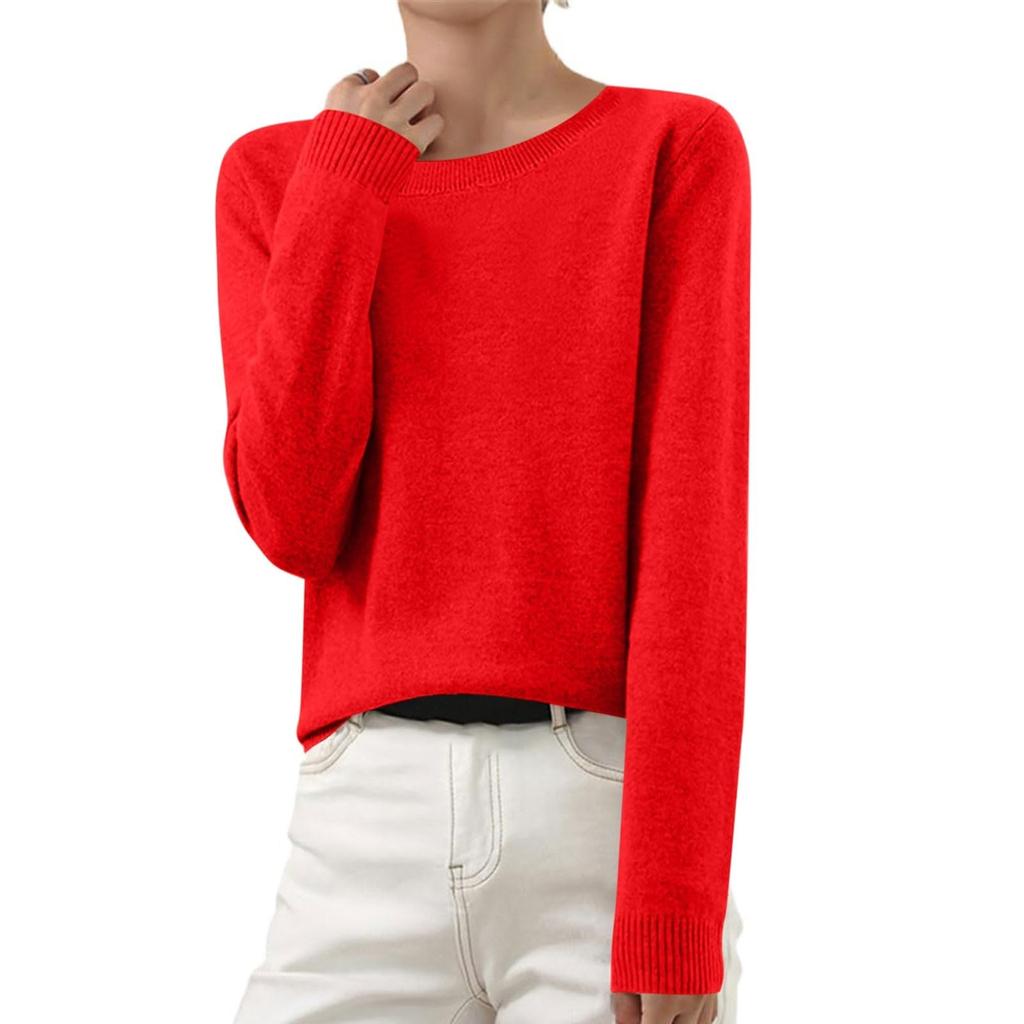 Women's Autumn And Winter Fashion Long-sleeved Basic Crew-neck Loose Pullover Sweater Top