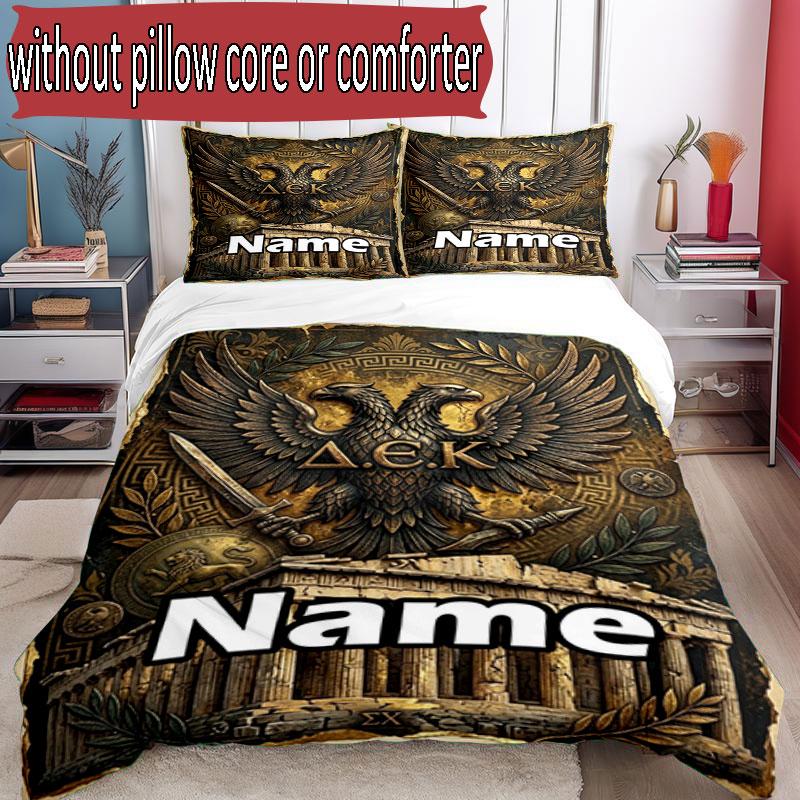 3pcs Duvet Cover Set (1*Duvet Cover + 2*Pillowcase, Without Core), Custom Name AEK Athens FC Pattern Bedding Set, Home Bedroom Decor Gift
