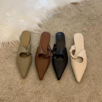 Интернет знаменитости обувь весна ниша дизайн мягкая кожа полумешок голова низкий каблук тапочки женская одежда французский темперамент одиночные туфли заостренные