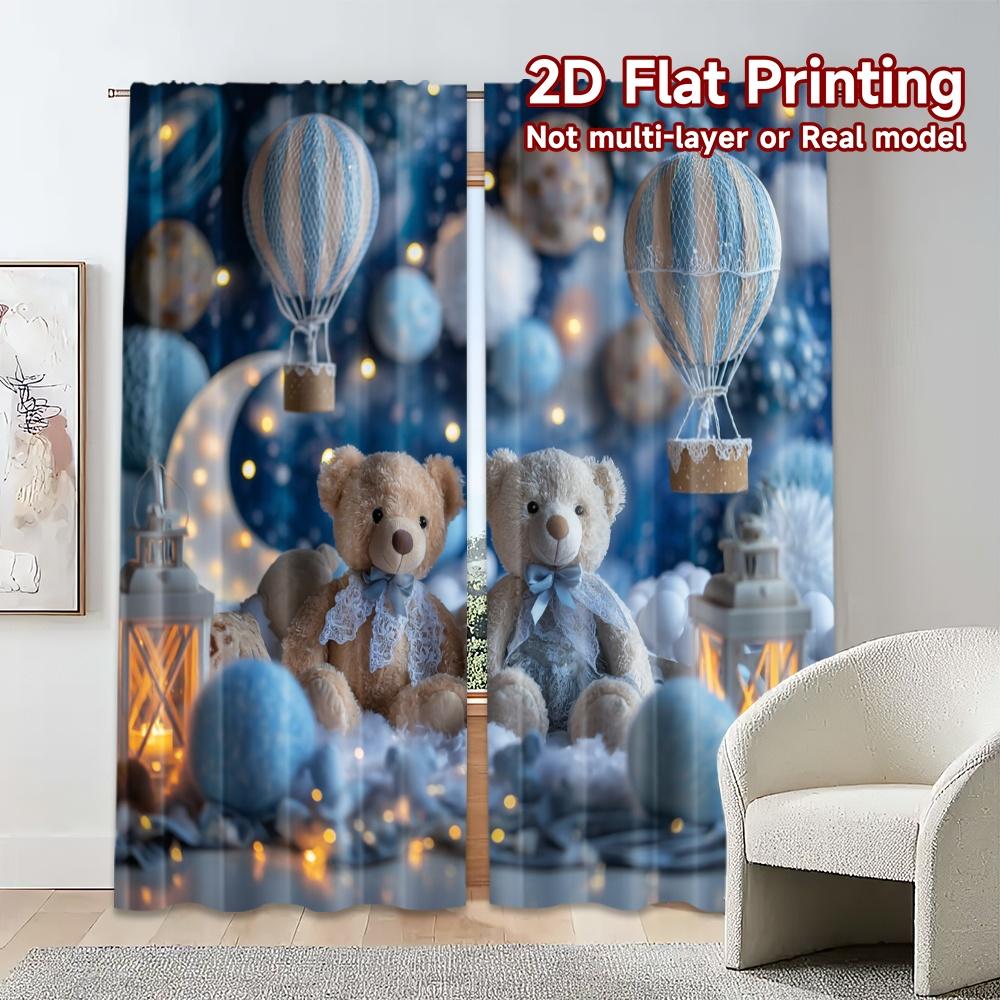 2pcs, 2D FLAT PRINTING Curtains (Without Rod) Dreamscape Bears Fashionable Chic Curtains Fabric Curtains Decorations Inside for