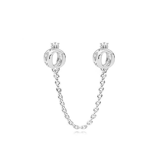 Silver 925 Zirconia Butterfly Flower Crown Safety Chain Charm Bead Fit Bracelet Pendant DIY Jewelry For Women