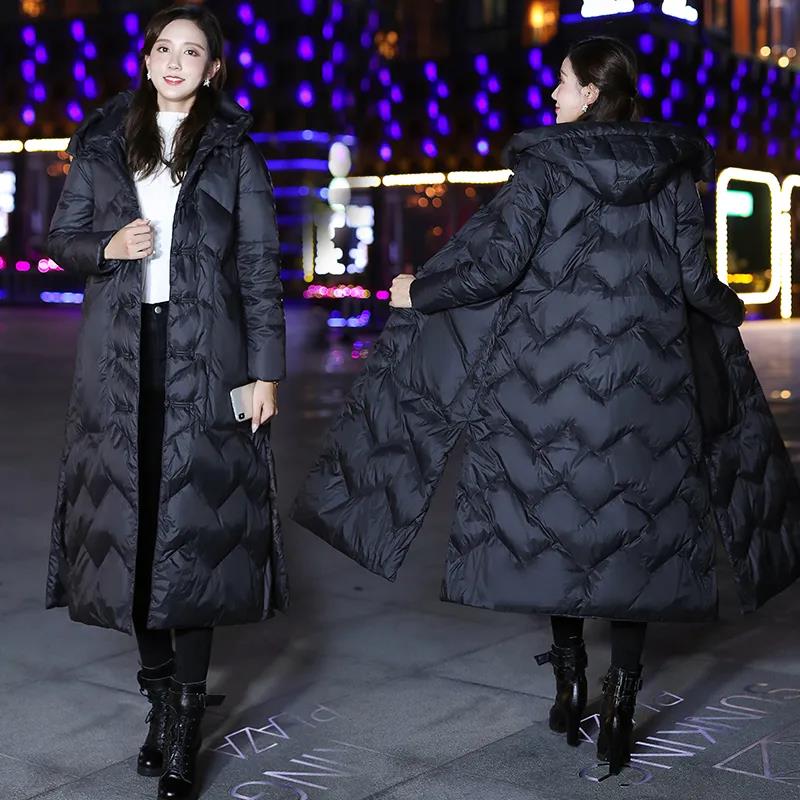 Длинный пуховик в стиле ретро с литературным принтом, хлопковая куртка с капюшоном, удлиненная толстая свободная ветровка с разрезами