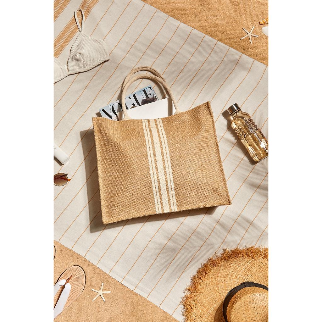 Пляжная сумка через плечо с ручкой для покупок из натурального джута Live Simple с принтом 42x35x12