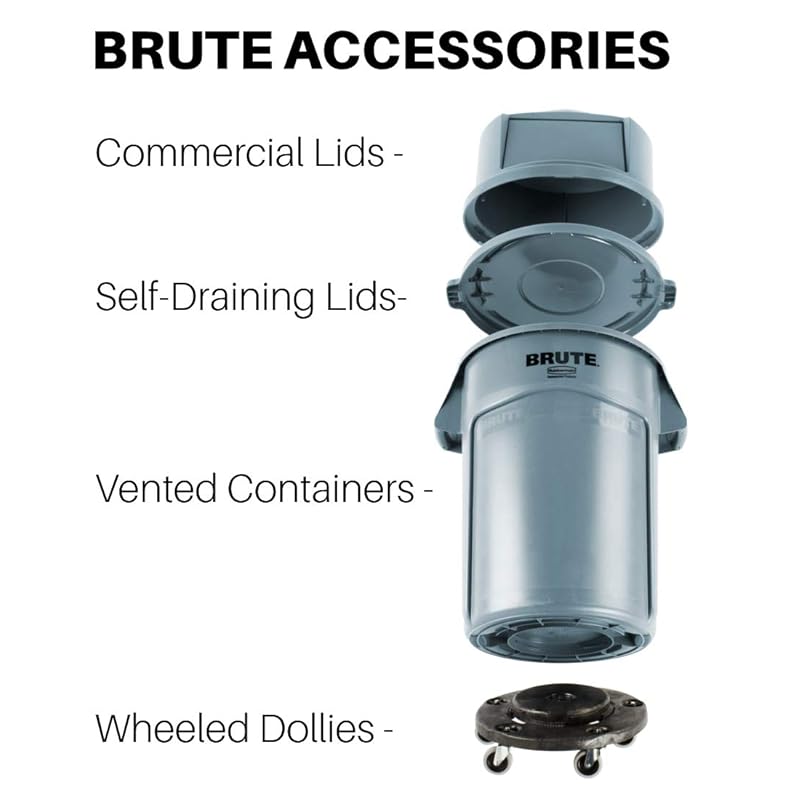 Круглый контейнер Rubbermaid BRUTE 121 л (32 галлона) крышка серая FG263100GRAY