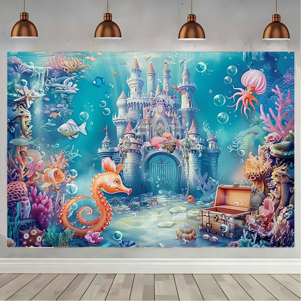 Underwater World Backdrop Summer Mermaid Ocean Castle Kid Birthday Party Cake Smash Decor Banner Photography Background