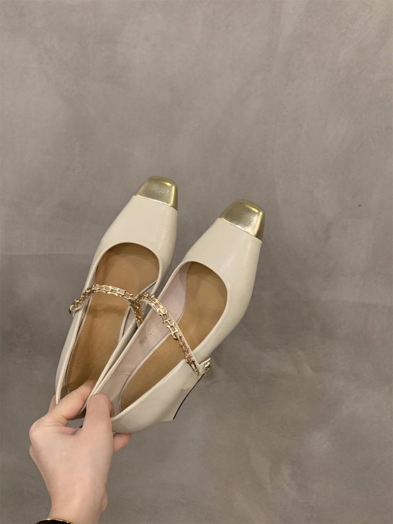 Французские туфли Мэри Джейн на толстом каблуке с квадратным носком, женская обувь 2024, новые весенне-осенние туфли с небольшим изящным темпераментом для вечернего выхода