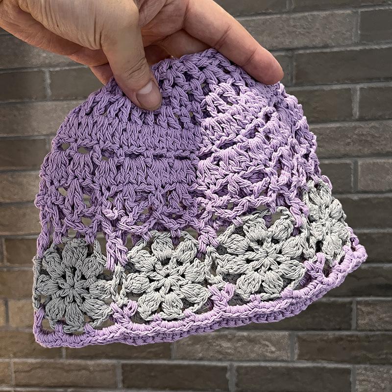 Black and white contrasting colors hand-crocheted hollow headgear girls spring breathable retro fashion face small pullover hat