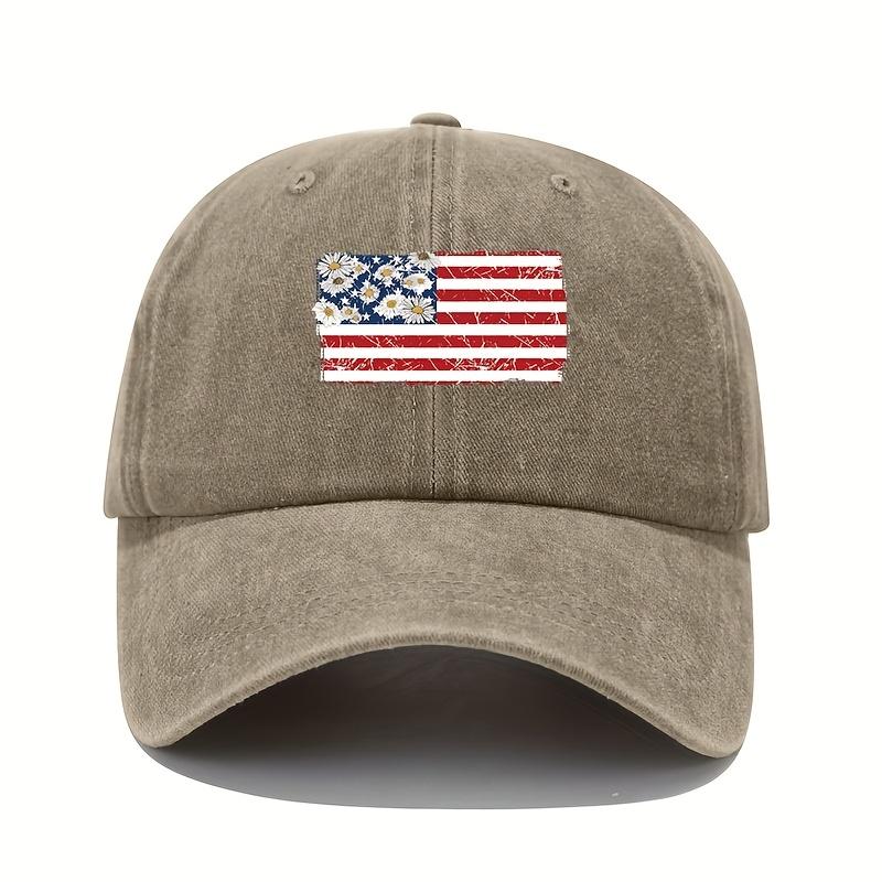 Retro American flag print baseball cap with sun protection and patriotic design for men and women to wear all seasons