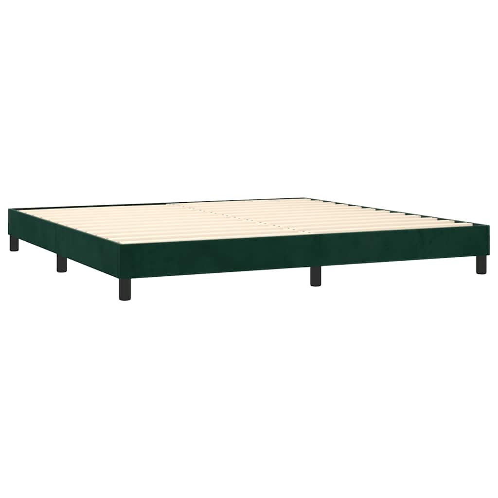 Box Spring Bed with Mattress & LED Dark Green 200x200 cm Velvet