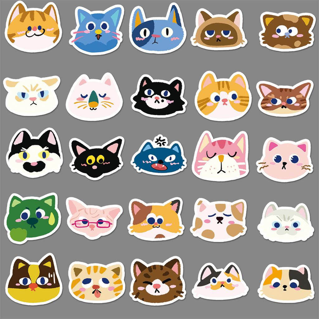 50 Cat Head Graffiti Stickers Cartoon Cute Hand-painted Decorative Mobile Phone Case Water Cup Waterproof Stickers