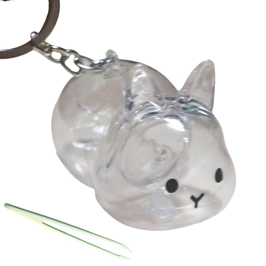 Clear Rabbit Shape Pet Hair Memorial Keychain Portable Keepsakes Storage Box Pendant With Tweezer For Pet Owners Gift
