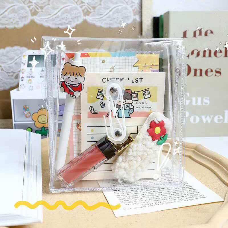 Прозрачная косметичка Водонепроницаемый ПВХ пенал для карандашей Портативный блокнот Наклейки Аксессуары Органайзер Чехол