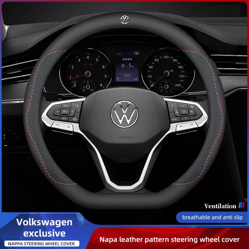Volkswagen Car Nappa Leather Steering Wheel Cover Auto Accessories For VW GTI Polo Golf MK7 Passat B8 Tiguan Jetta T-ROC ID.4 CC zr3