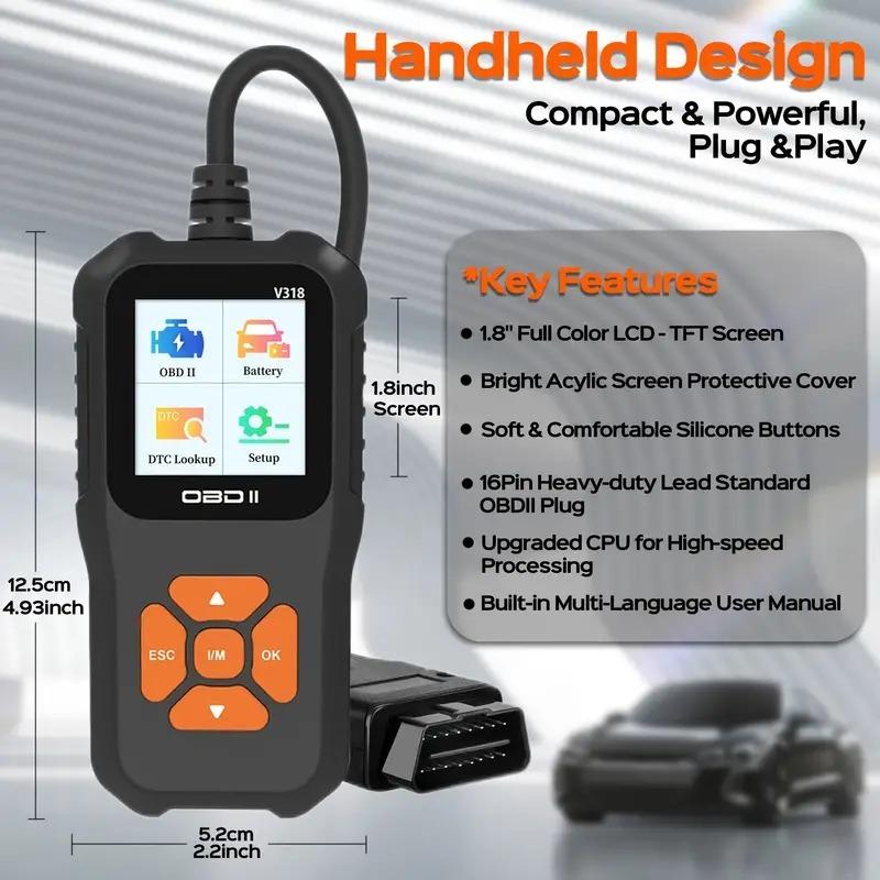 V318 Автомобильный диагностический инструмент – OBD2 сканер с тестом аккумулятора, считыватель кодов неисправностей, поддержка нескольких языков