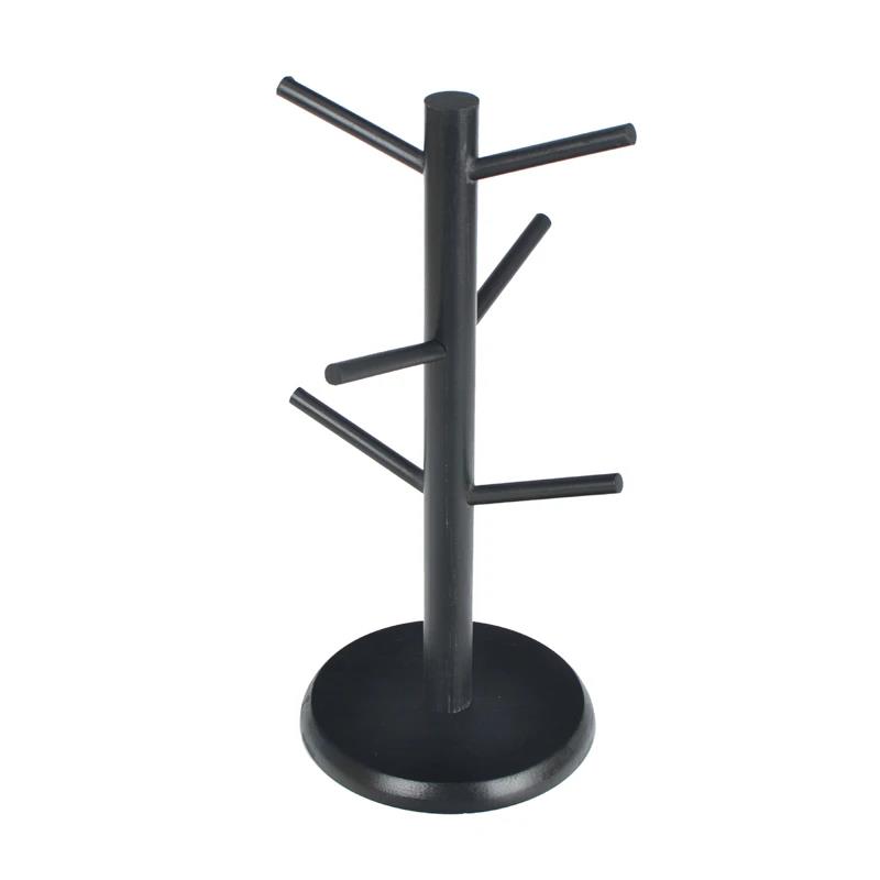 Bamboo Mug Hanging Display Rack Drinkware Shelf With 6 Hooks Tree Shape Wood Coffee Tea Cup Storage Holder Stand Cup Holders 5
