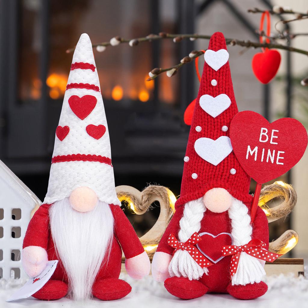 Heart Hat Gnomes Plush Dolls Valentines Day Scandinavian Tomtes Elf Figurine Toy Decoration for Bedroom or Office Desk