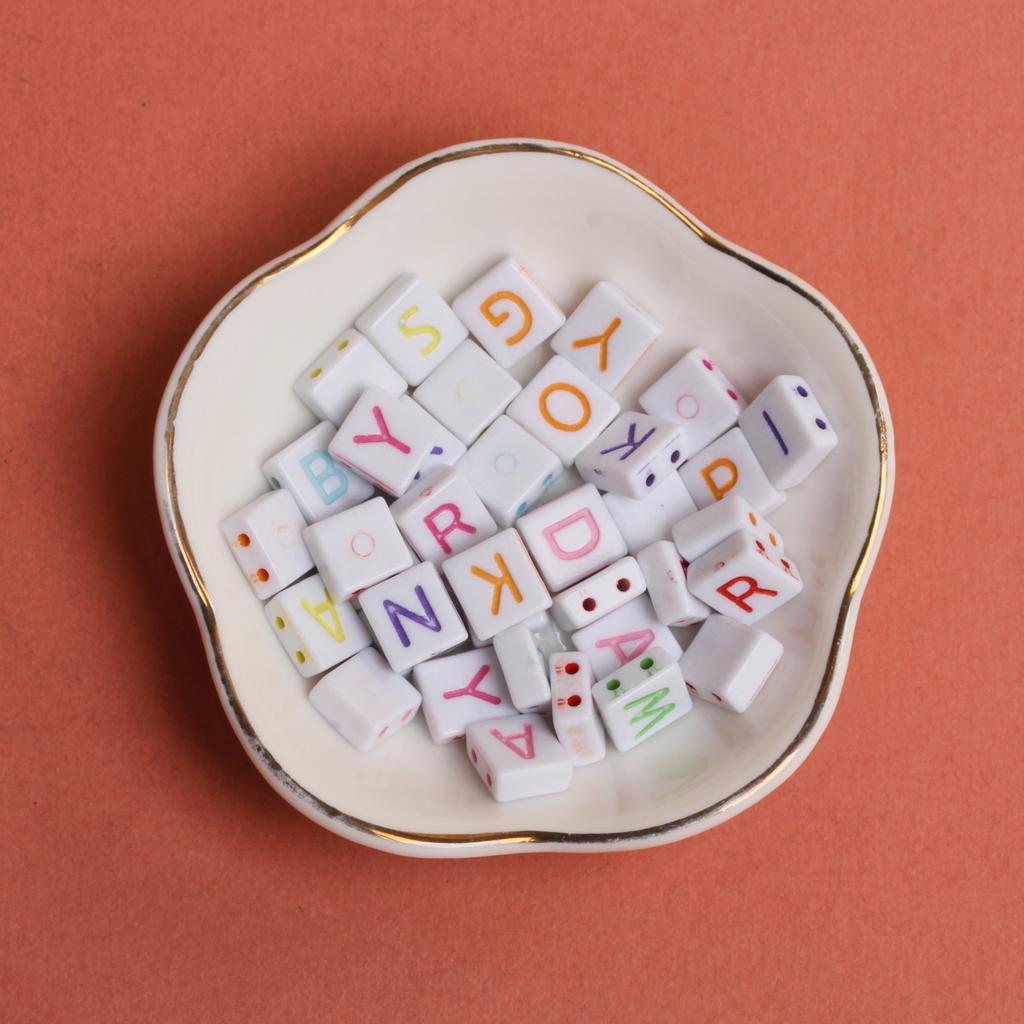 Making For Beads 20Pcs 9*7mm Diy Flat Square Acrylic Double Hole Accessories Jewelry Letter Pattern