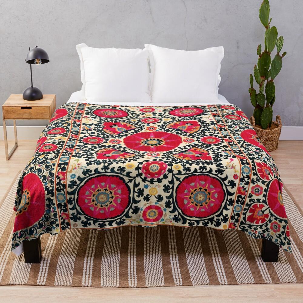 Shakhrisyabz Suzani Uzbek Embroidery Print Throw Blanket