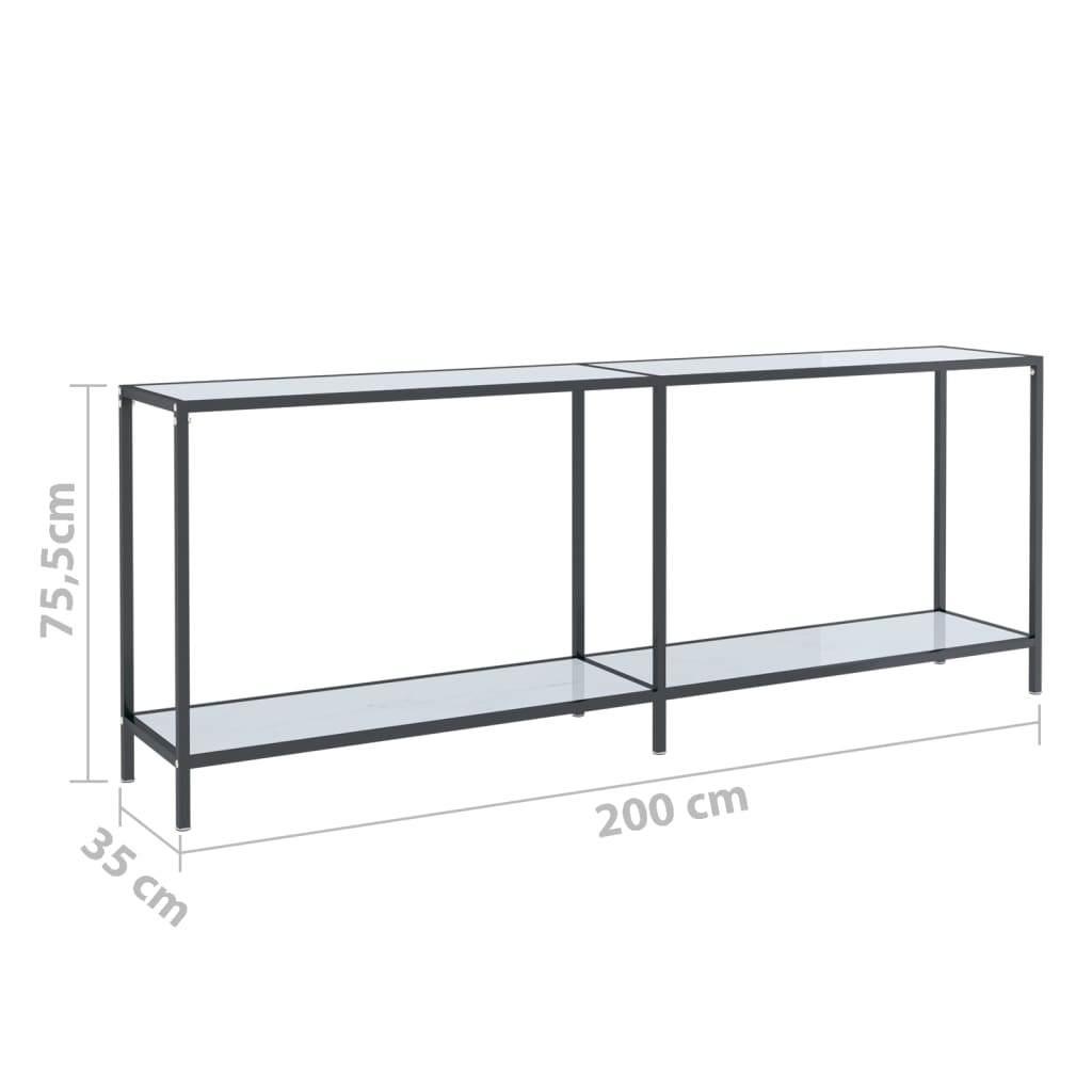 Console Table White 200 x 35 x 75.5 cm Tempered Glass