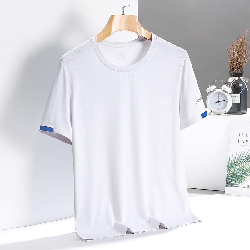Прохладная и дышащая футболка с короткими рукавами для мужчин, летняя рубашка из ледяного шелка с круглым вырезом, повседневная футболка