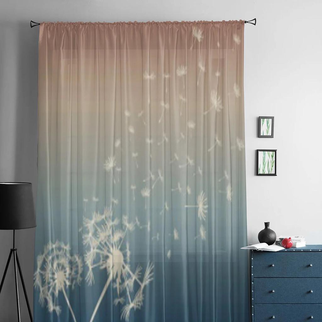 Abstract Card With Dandelions Tulle Sheer Curtains for Living Room the Room Bedroom Kitchen Decoration Voile Organza Curtains