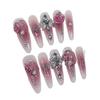 Long Press-On Nails With Floral Design Ice-Transparent Blush Effect Sweet Pure Temptation Style Removable Nail Tips