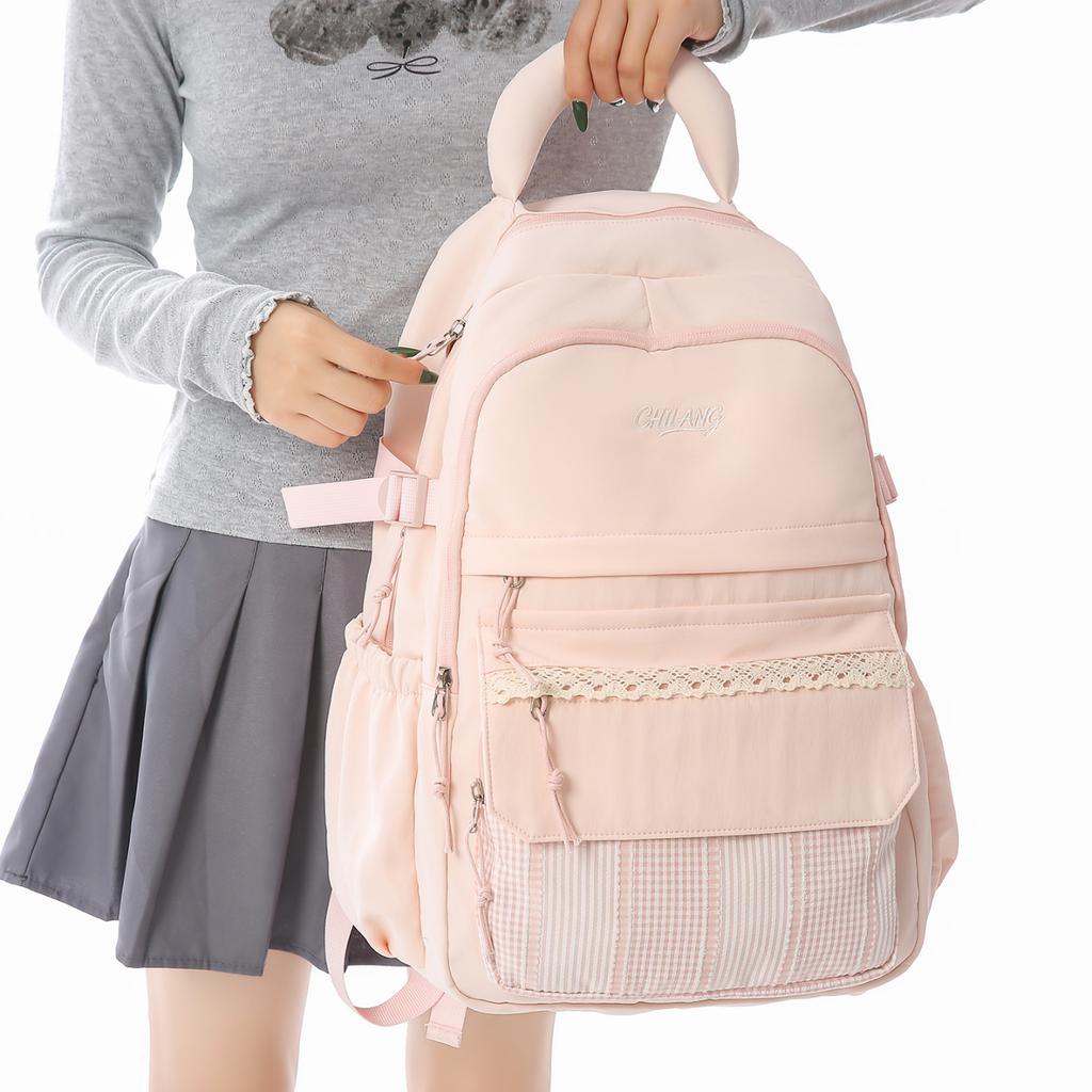 Casual Large Capacity Lightweight Patchwork Backpack for Girls Student School Bag Leisure College Style Double Shoulder Bag