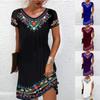 Vintage Party Dress Summer New Women's Clothing Elegant Casual Loose Round Neck Skirt Short-sleeved Printed Boho Midi Dress