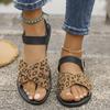 Fashion Fashion Leopard Print Flat Sandals for Women Cross Strap Open Toe Sandal Female Outdoor Anti Slip Soft Bottom Sandalias Mujer
