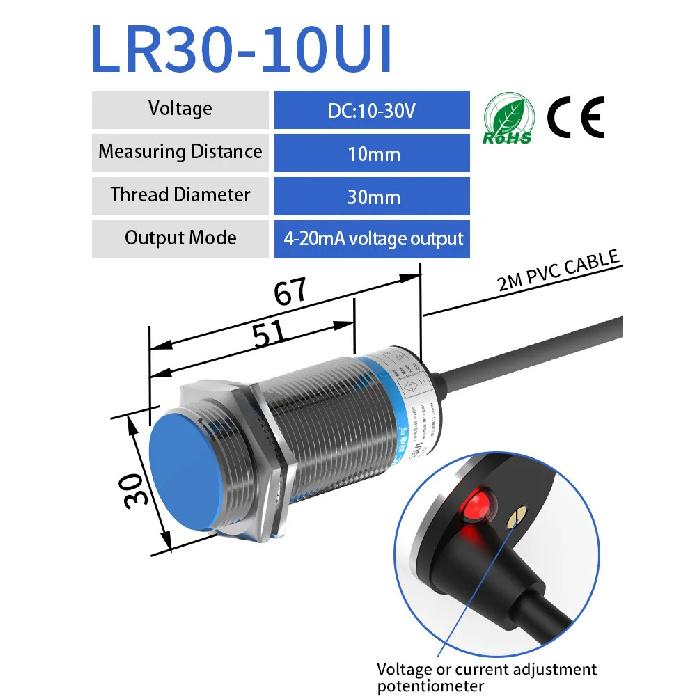 GTRIC Analog Linear Displacement Proximity Sensor M12 M18 M30 0-10V Voltage or 4-20mA Current Output Inductive Switch