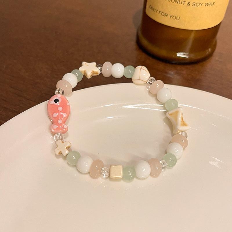 Мультяшная милая керамическая рыба-лягушка бисерный эластичный веревочный браслет женские ювелирные изделия аксессуары подарки