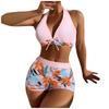 Women's Paneled Printed Swimsuit Ladies Fashion Sexy Split Boxer High Waist Swimsuit Two-Piece Set V-Neck Bathing Suits Female