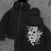 Women'S Stylish Dragon Print Hoodie - Black Zip-Up Hooded Sweatshirt with Pockets, Casual Sporty
