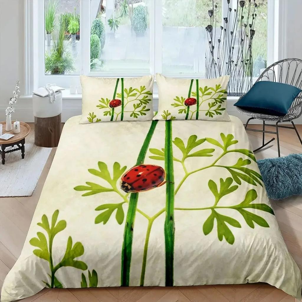 Комплект пододеяльника «Божья коровка» 3D Комплект постельного белья с принтом «Божья коровка» для детей, мальчиков, девочек, летающая энтомология, мягкий пододеяльник размера «кинг»