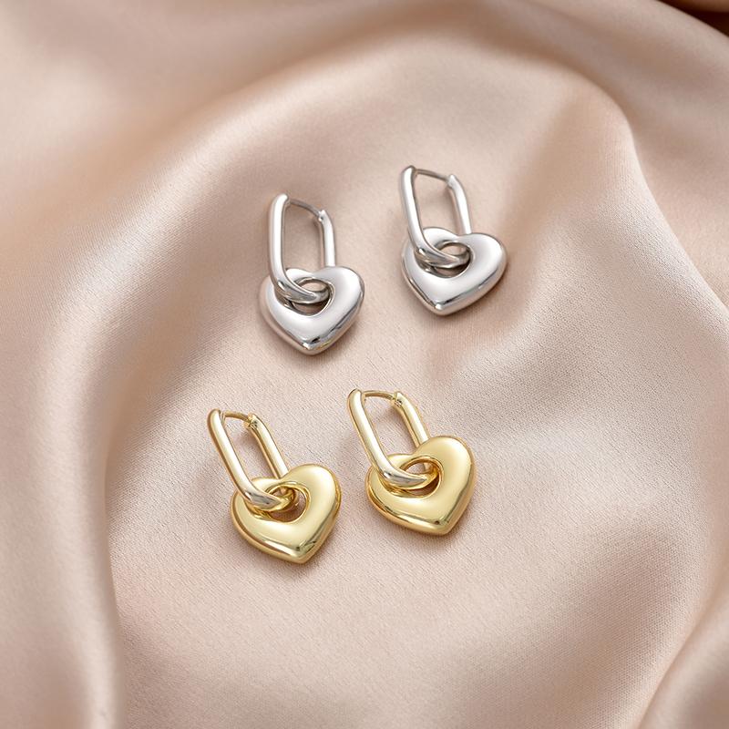 Fashion Smooth Heart Pendant Oval Rectangle Hoop Earrings For Women Gold Silver Color Elegant Dangle Female Earrings Jewlery