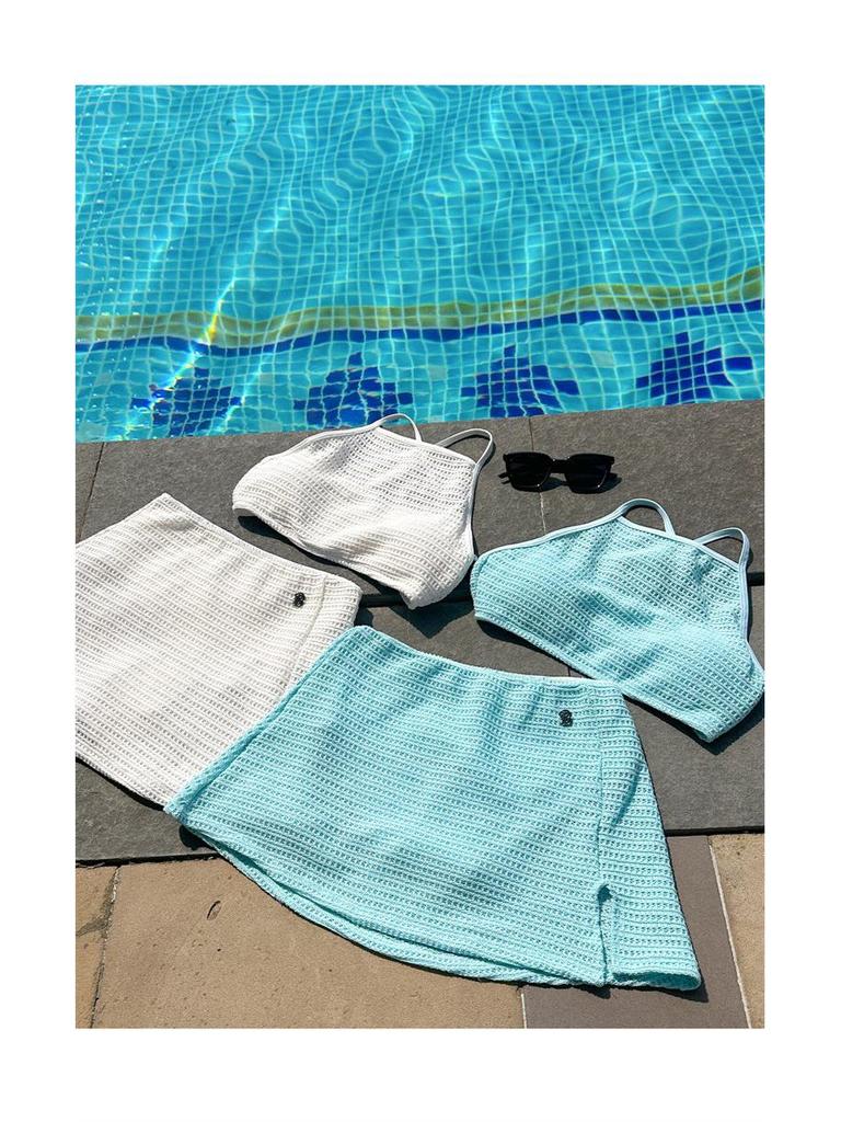 2025 Корейское Сладкое Вязаное Платье с Открытой Спиной: Раздельный купальник Tie-Up Beach Sexy для женщин