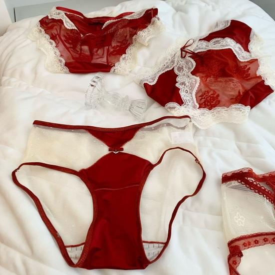 Lace Sexy Panties for Women Low Waist Full Coverage Briefs with Bow Ladies