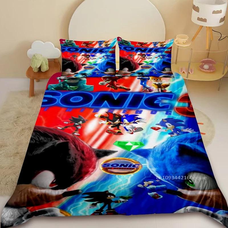 Hot Sale Cute Sonic Boy Bedding Set Exquisite 3D Digital Cartoon Sonics Duvet Cover Comforter Bed Youth Kids Girl Boys Gift