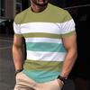 Summer Round Neck Striped Contrasting 3D Print Top Fashionable Casual Simple Short Sleeved Men's T-shirts