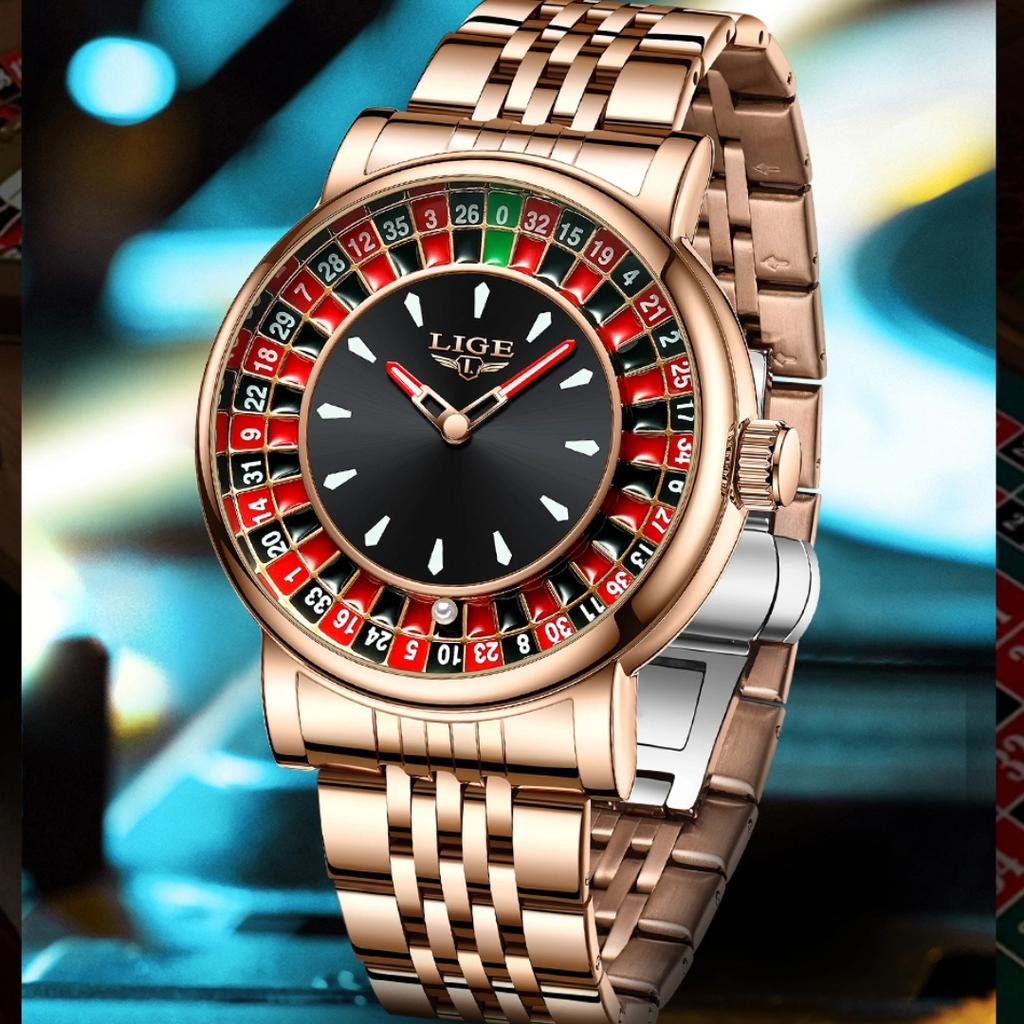 Роскошные мужские часы с циферблатом в виде рулетки, модные мужские часы, водонепроницаемые люминесцентные кварцевые наручные часы