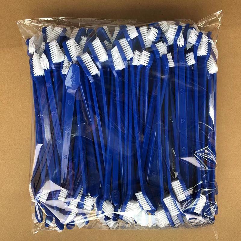 Двойная зубная щетка для домашних животных с длинной ручкой и мягкой щетиной для ухода за полостью рта собак.