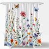 Spring Floral Leaves Shower Curtain Butterfly Watercolor Blossoming Flower Rustic Plant Nature Wildflower Vintage Country Farmhouse Fabric Curtain