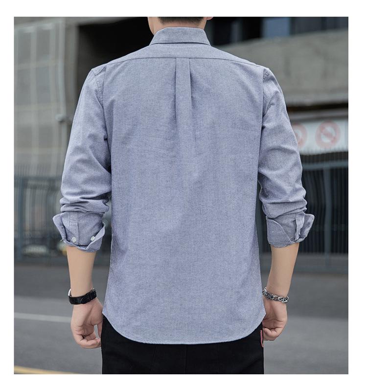 Мужская приталенная рубашка Оксфорд с длинным рукавом - Весенне-осенняя повседневная и дышащая