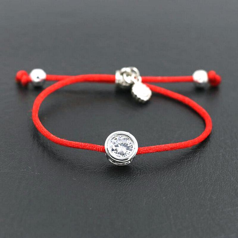 Shiny Round Rhinestones Crystals AAA Zircon Bracelet Red Rope Thread Braided Lucky Bracelets Women Silver Color Pulsears