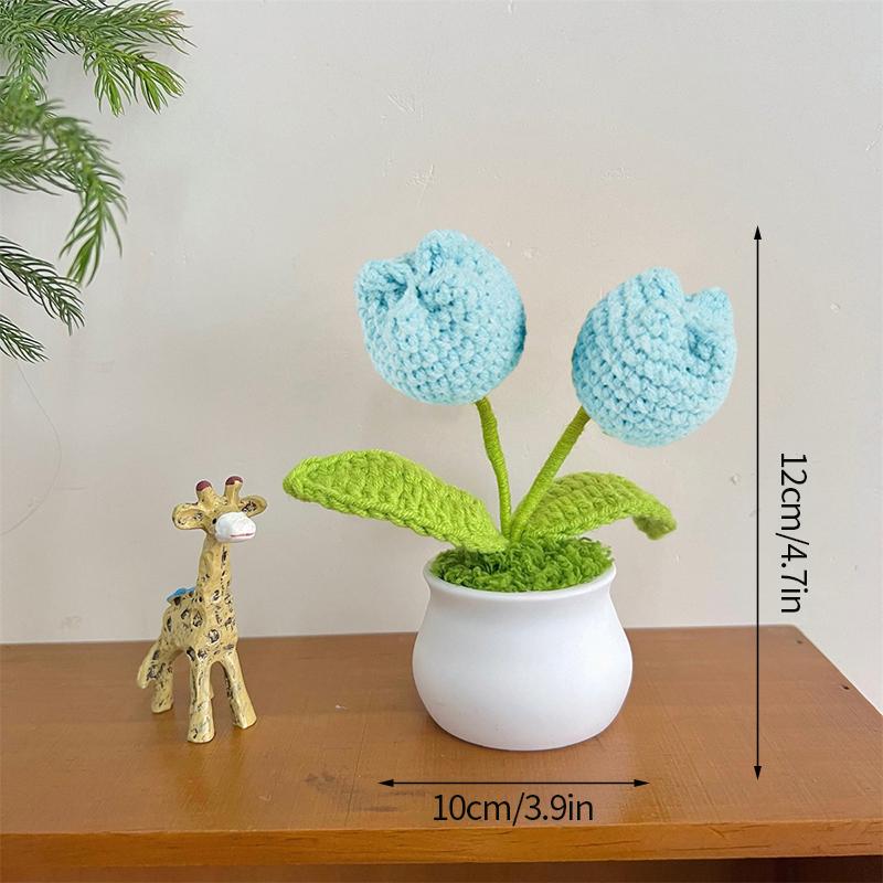 Mini Cute Crochet Flower Hand-Woven Simulation Flower Sunflower Potted Plants Knitted Finished Flowers Home Garden Decoration