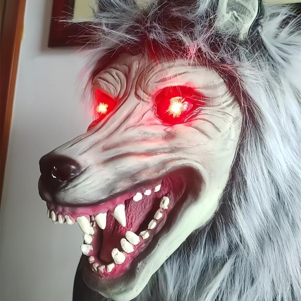 Glowing Wolf Head Mask Hand Claws Halloween Plush Werewolf Hood Big Bad Wolf Mask Wild Wolf Dress Up Jackal Hood