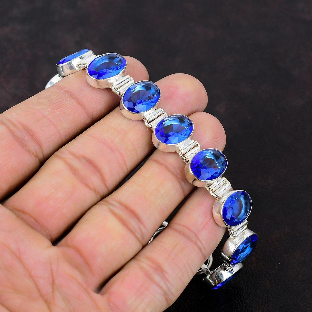 Граненый Танзанит Кварцевый Браслет Ювелирные Изделия Ручной Работы Из Серебра 925 Браслет Регулируемый Браслет-Цепочка Удивительные Ювелирные Изделия Для Подарка