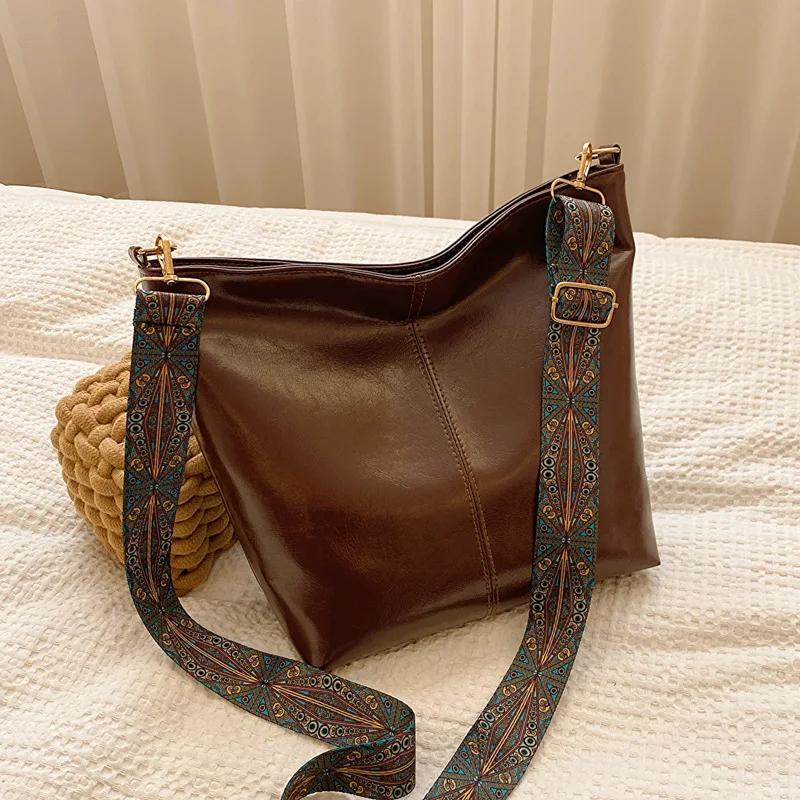 Мягкая кожаная сумка через плечо для женщин, большая вместительная сумка, широкая сумка на плечо, универсальная, женская, роскошная, новая мода